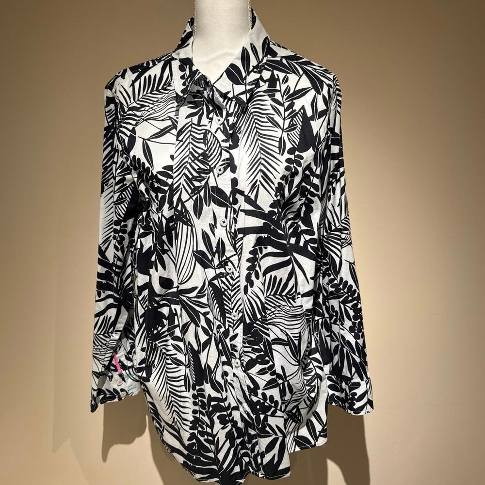 Talbots Black and White Floral Button‎ Up Shirt Size 2X